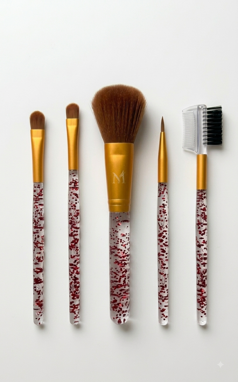 Luxury Rose Gold & Red Glitter Makeup Brush Set with Designer Gift Box