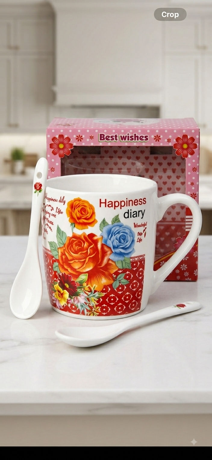 Premium Ceramic Happy Birthday Gift Mug with Spoon & Gift Box
